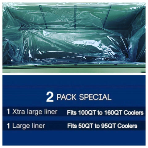 Plastic Cooler Liner – 2 Pack BPA Free Cooler Liners – 1XL Liner Fit 100 QT to 160 QT Coolers – 1 Large Liner Fit 50QT to 95QT Coolers